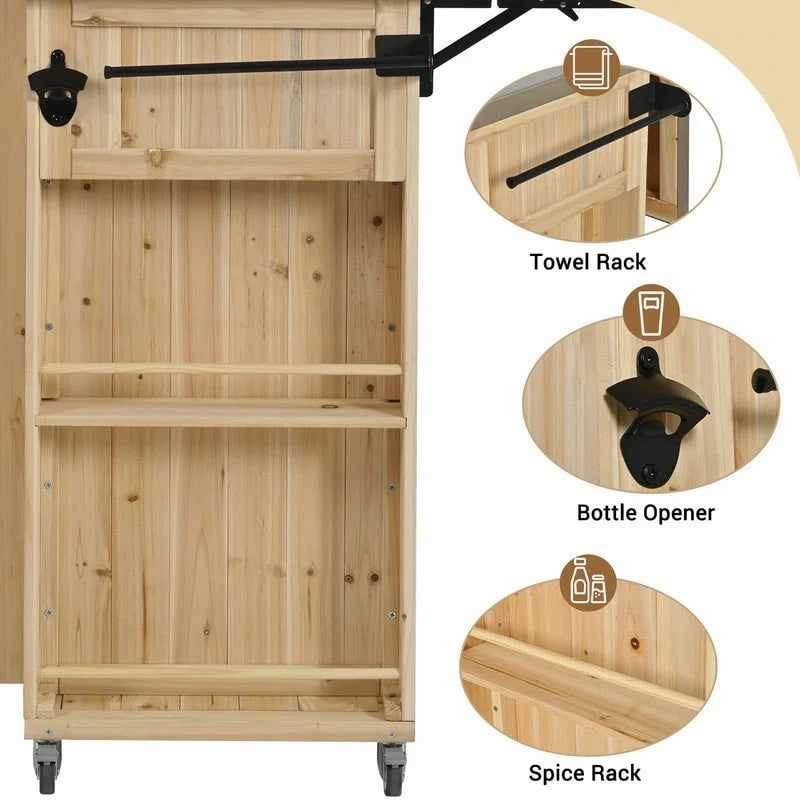 Îlot de cuisine d'extérieur 52.25 avec plateau en acier inoxydable, grand espace de rangement, porte-serviettes et porte-épices, et un décapsuleur