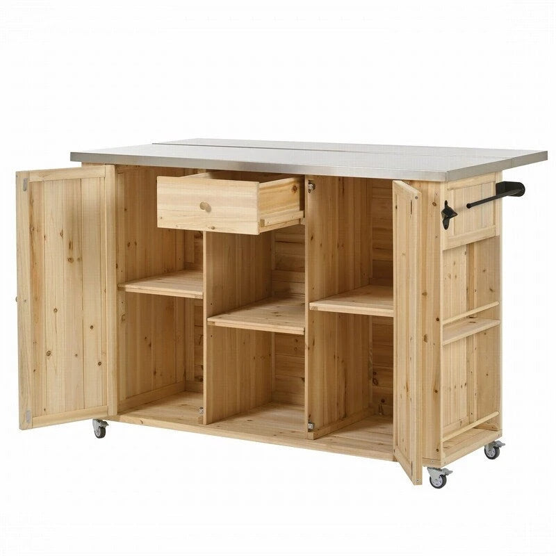Îlot de cuisine d'extérieur 52.25 avec plateau en acier inoxydable, grand espace de rangement, porte-serviettes et porte-épices, et un décapsuleur