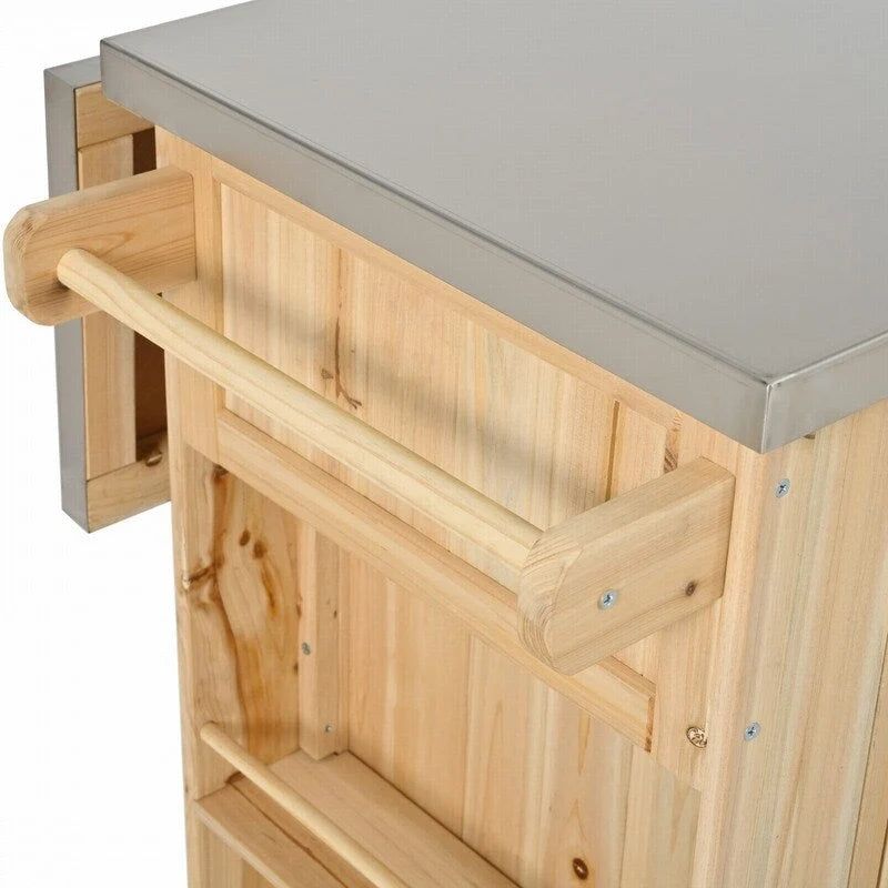 Îlot de cuisine d'extérieur 52.25 avec plateau en acier inoxydable, grand espace de rangement, porte-serviettes et porte-épices, et un décapsuleur