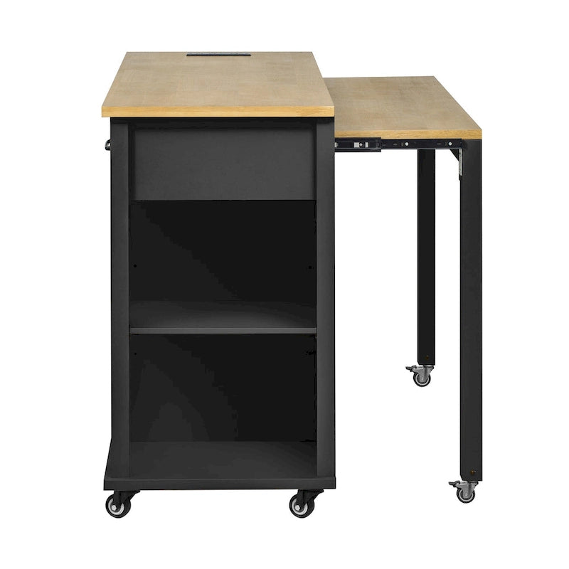 Îlot de cuisine extensible sur roulettes, Desserte de cuisine roulante mobile, Meuble de bar avec étagère de rangement interne, 2 tiroirs et 2 placards