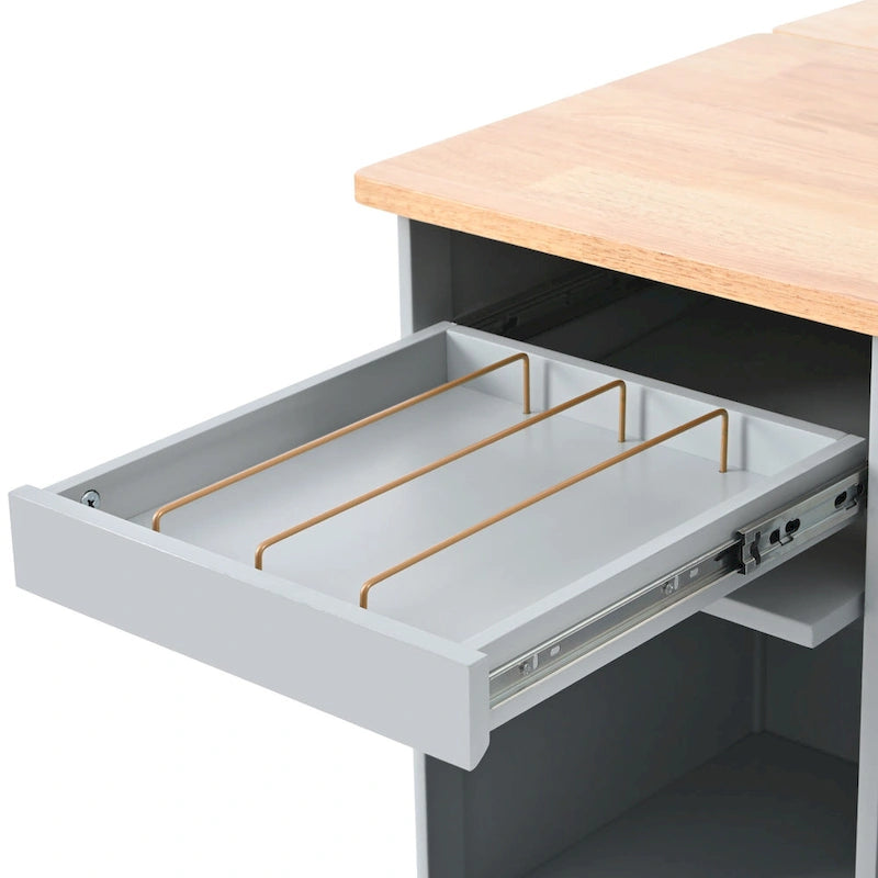Desserte de cuisine îlot avec éclairage LED, bar de petit-déjeuner à abattants sur roulettes, meuble bar avec 2 tiroirs, 2 portes vitrées et 1 placard basculant