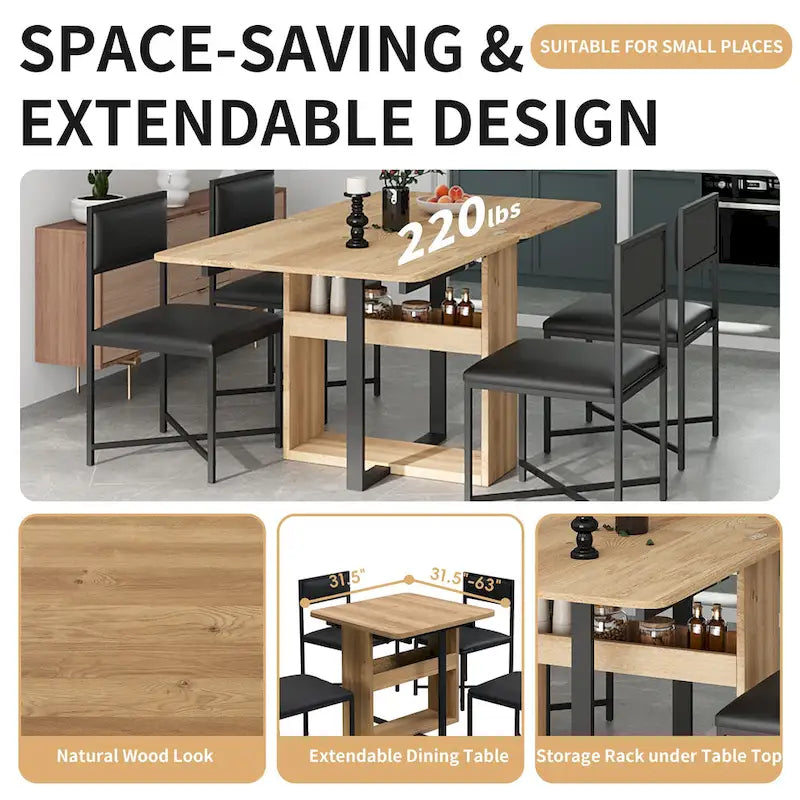 Ensemble table de salle à manger extensible pour 4Ensemble de salle à manger moderne et compact avec table pliante