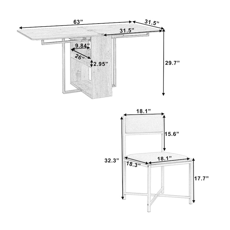 Ensemble table de salle à manger extensible pour 4Ensemble de salle à manger moderne et compact avec table pliante