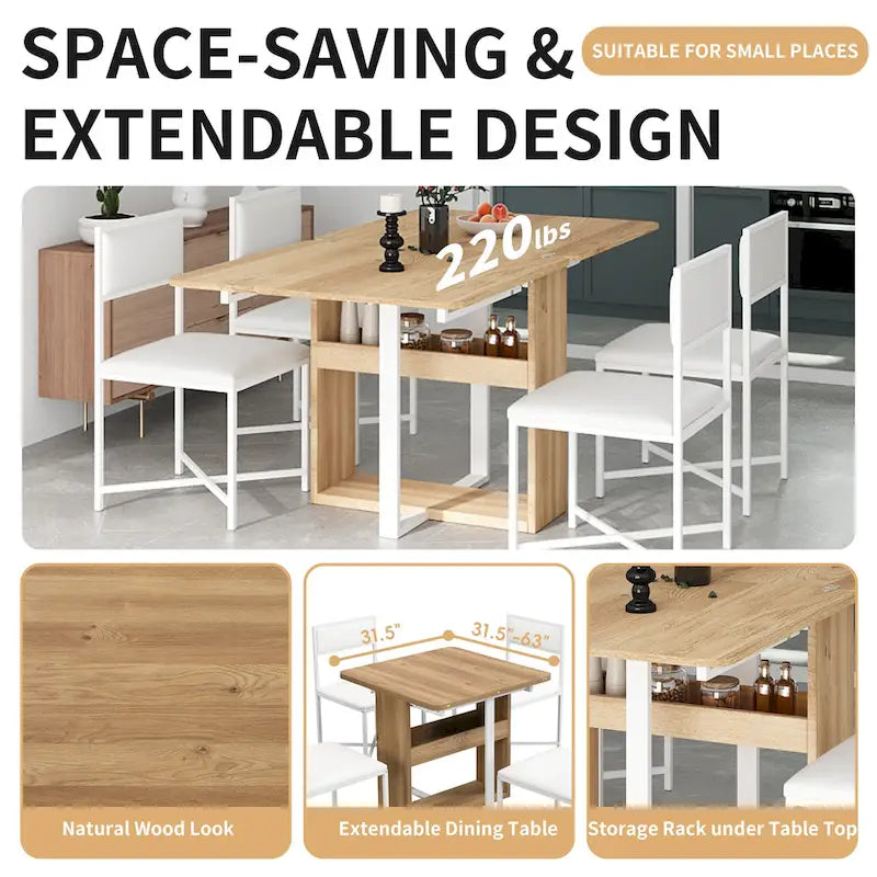 Ensemble table de salle à manger extensible pour 4Ensemble de salle à manger moderne et compact avec table pliante