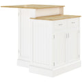 Îlot de cuisine avec armoire de rangement et plateau en bois d'hévéa à 2 niveaux, table îlot avec étagères réglables et tiroirs