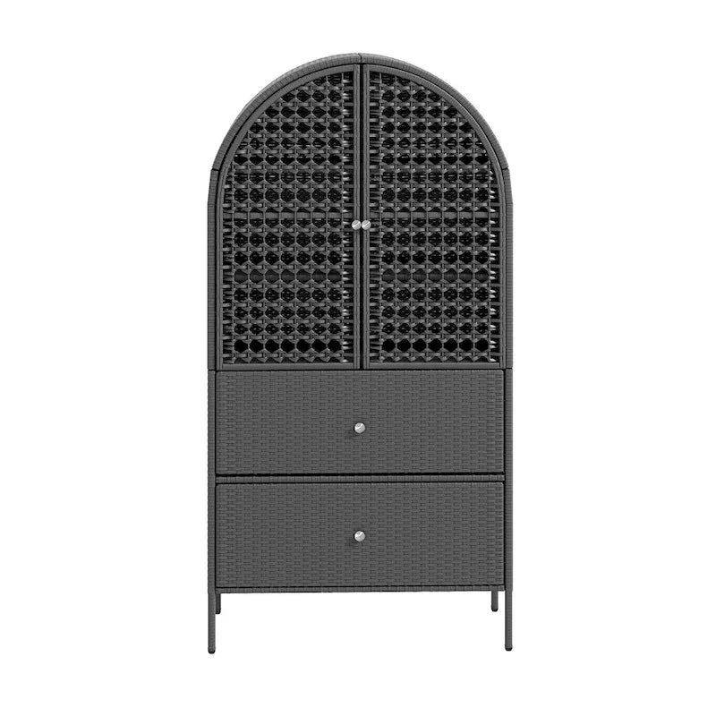 Moasis 65 Armoire de cuisine en osier arqué haute, placard de ferme avec 3 étagères et 2 tiroirs
