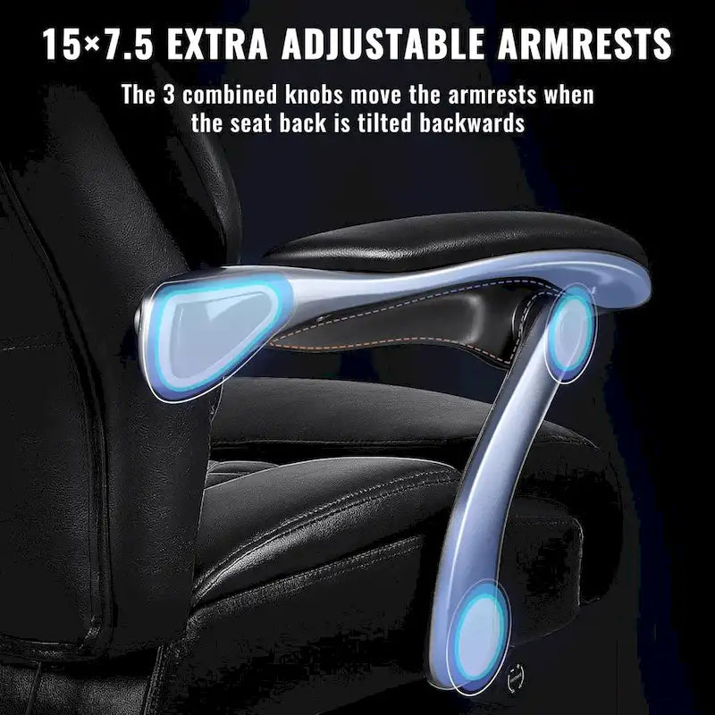 Chaise de bureau BOSSIN Lift-Headrest pour personnes de grande taille 500 lb - Cuir robuste avec repose-pieds rétractable et support lombaire