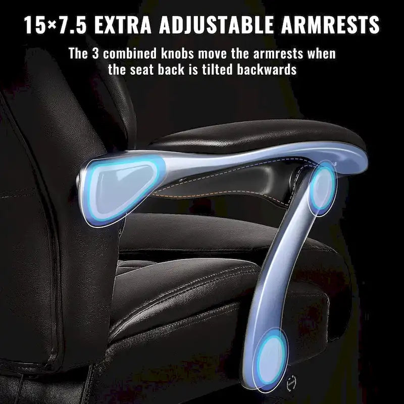Chaise de bureau BOSSIN Lift-Headrest pour personnes de grande taille 500 lb - Cuir robuste avec repose-pieds rétractable et support lombaire