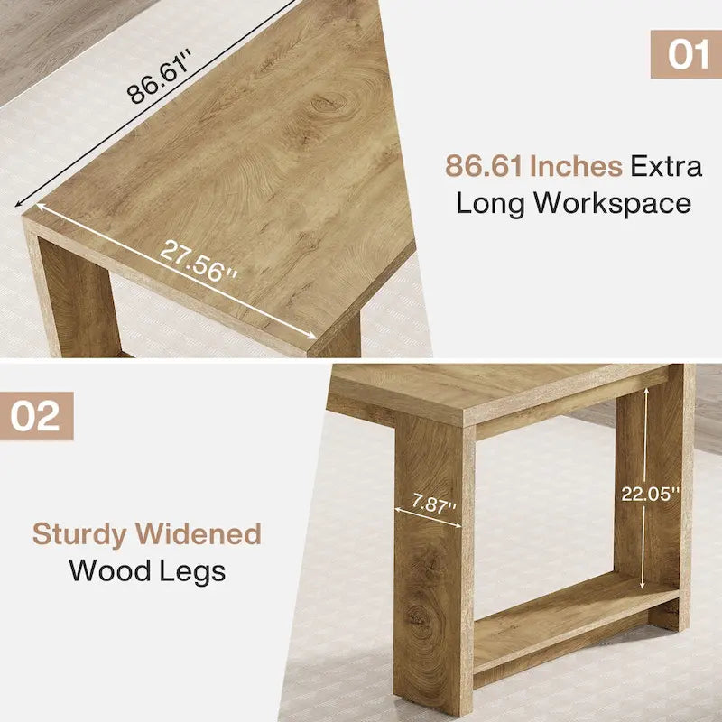 Bureau pour 2 personnes, bureau extra long de 218 cm, poste de travail double avec bureau d'ordinateur