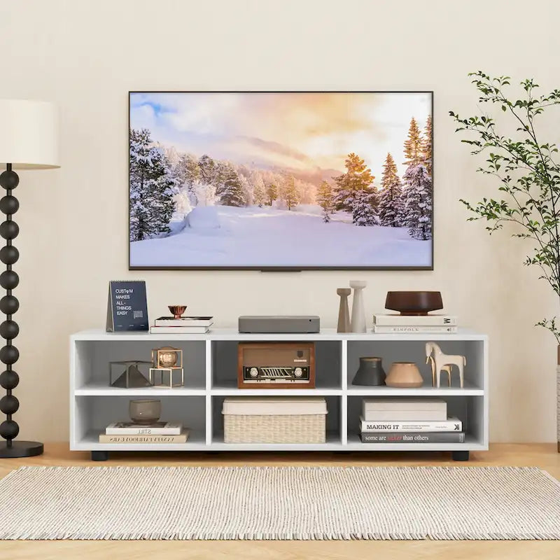 Meuble TV Gymax pour téléviseur 50 pouces, support TV 42 avec 3 étagères réglables