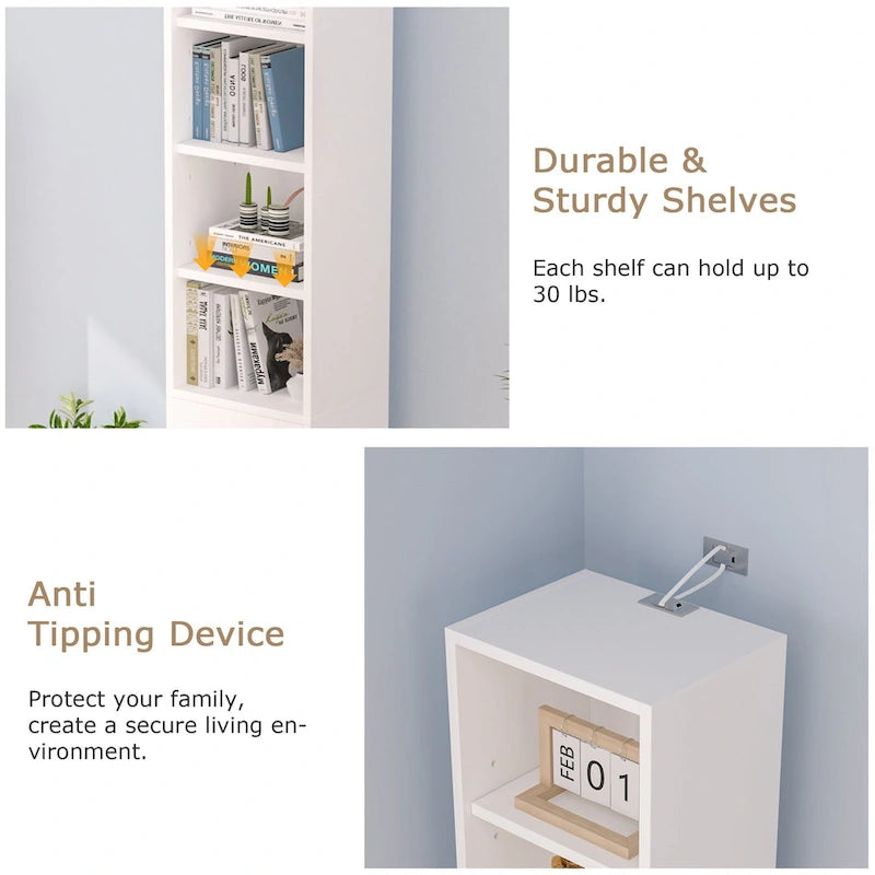 VECELO Armoire de salle de bain étroite de 180 cm de haut, en bois massif, 8 étagères, meuble de rangement autonome