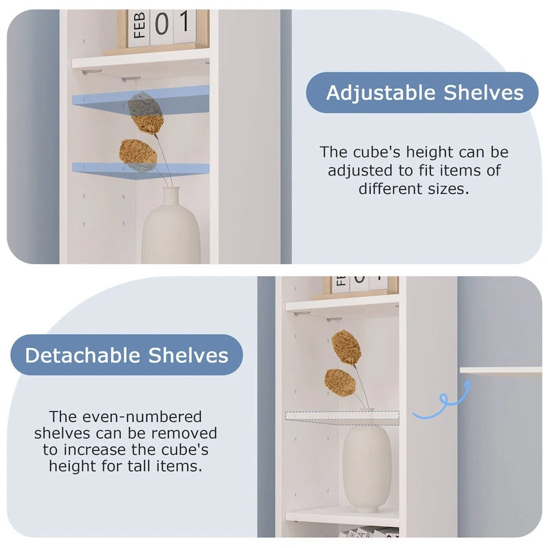 VECELO Armoire de salle de bain étroite de 180 cm de haut, en bois massif, 8 étagères, meuble de rangement autonome