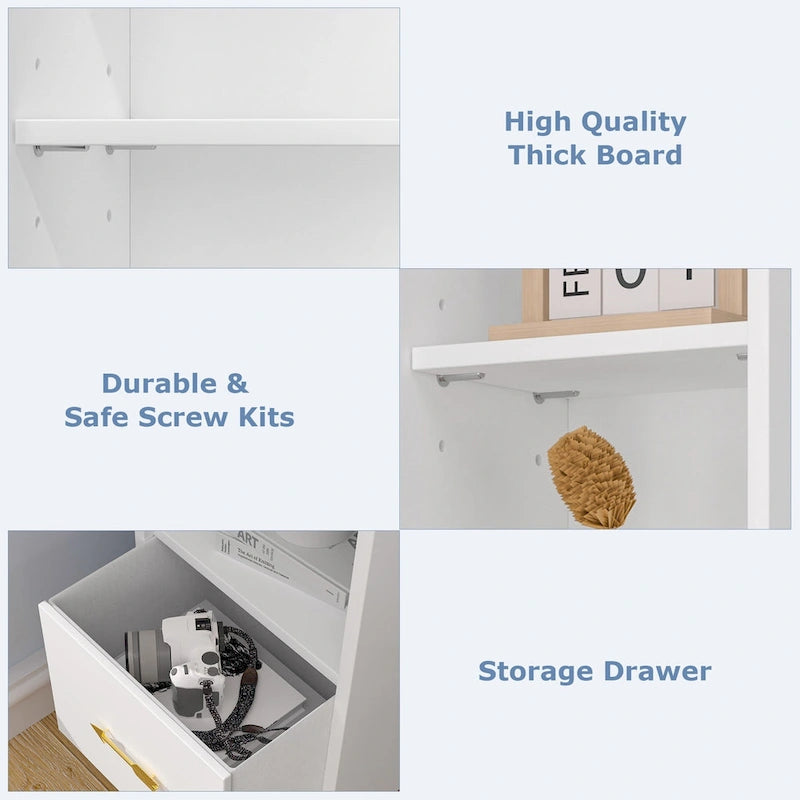 VECELO Armoire de salle de bain étroite de 180 cm de haut, en bois massif, 8 étagères, meuble de rangement autonome