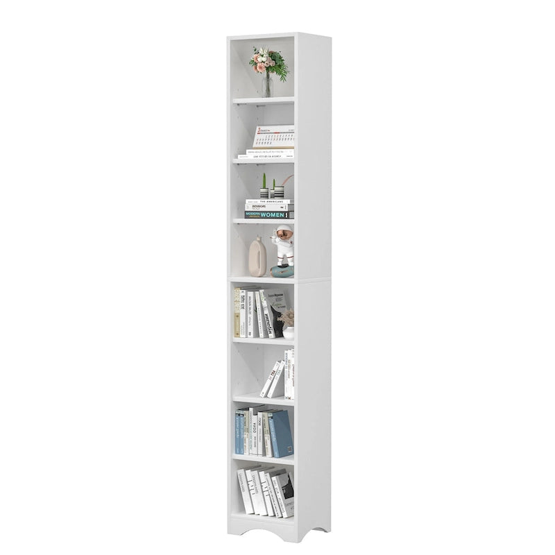 VECELO Armoire de salle de bain étroite de 180 cm de haut, en bois massif, 8 étagères, meuble de rangement autonome