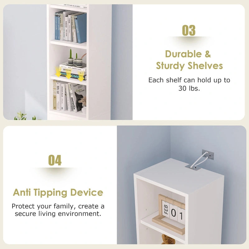 VECELO Armoire de salle de bain étroite de 180 cm de haut, en bois massif, 8 étagères, meuble de rangement autonome