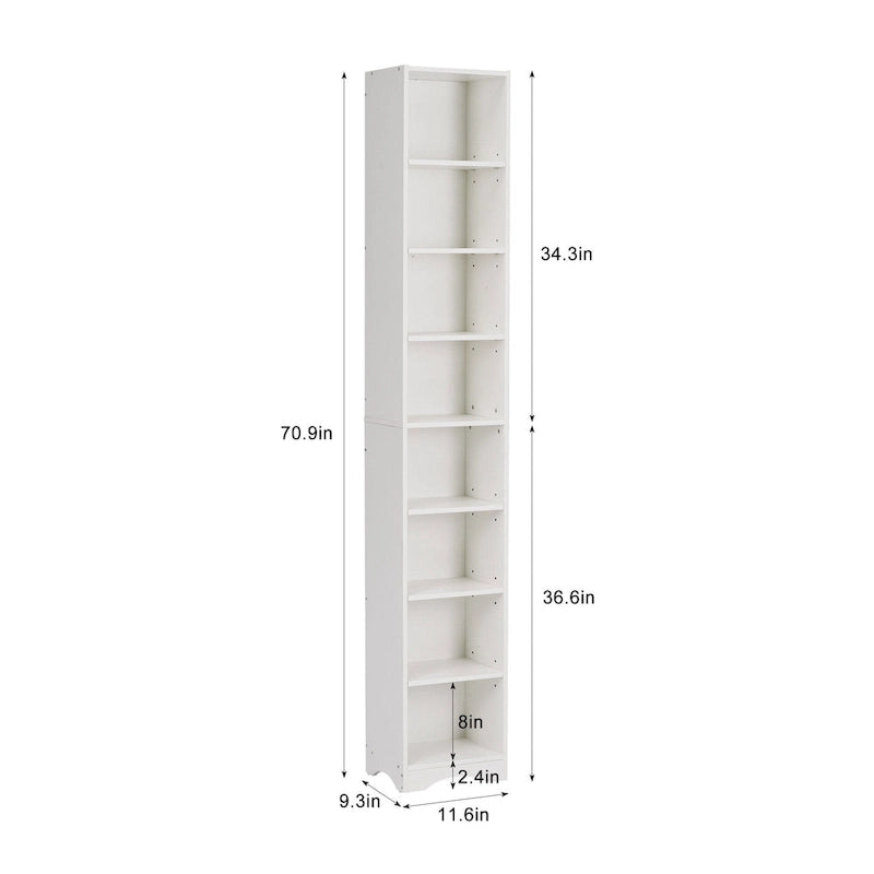 VECELO Armoire de salle de bain étroite de 180 cm de haut, en bois massif, 8 étagères, meuble de rangement autonome
