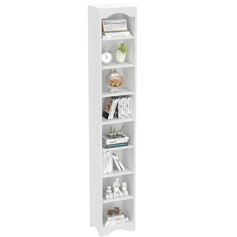 VECELO Armoire de salle de bain étroite de 180 cm de haut, en bois massif, 8 étagères, meuble de rangement autonome