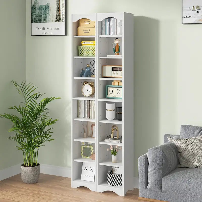 VECELO Armoire de salle de bain étroite de 180 cm de haut, en bois massif, 8 étagères, meuble de rangement autonome