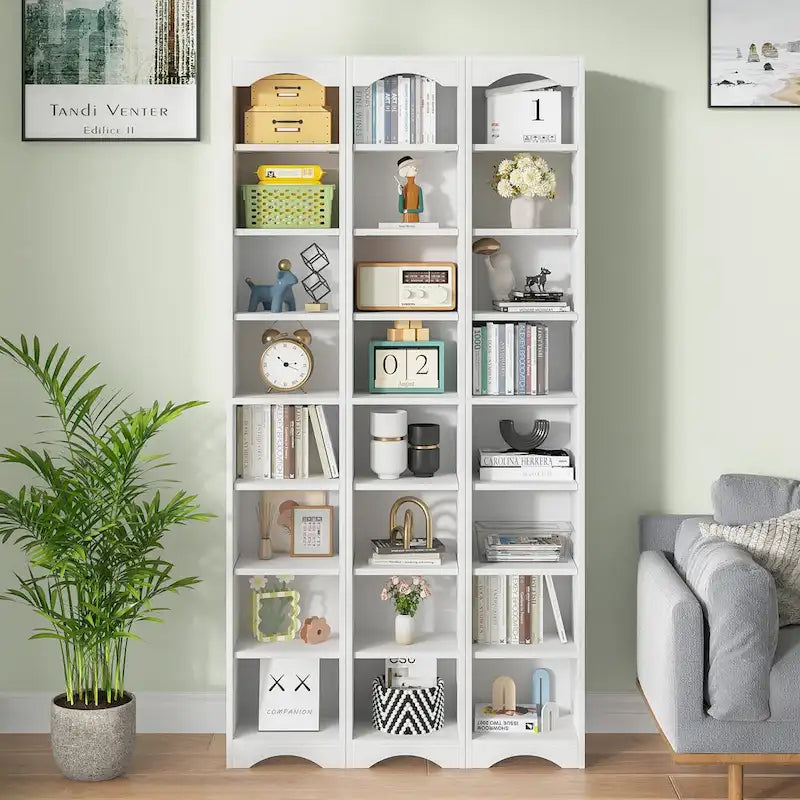 VECELO Armoire de salle de bain étroite de 180 cm de haut, en bois massif, 8 étagères, meuble de rangement autonome