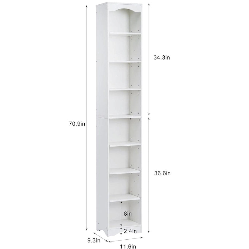 VECELO Armoire de salle de bain étroite de 180 cm de haut, en bois massif, 8 étagères, meuble de rangement autonome