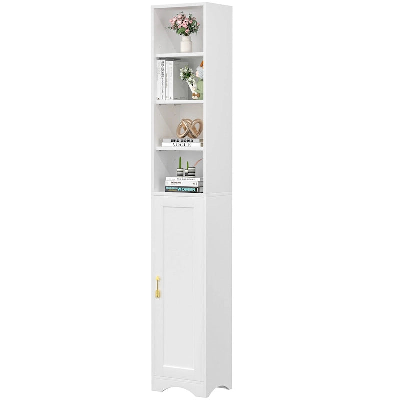 VECELO Armoire de salle de bain étroite de 180 cm de haut, en bois massif, 8 étagères, meuble de rangement autonome