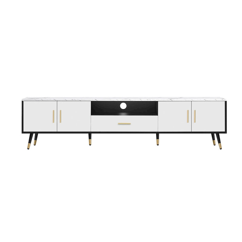 Meuble TV moderne avec 2 armoires et compartiments ouverts, console de télévision pour salon, chambre à coucher