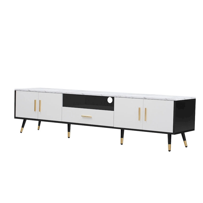 Meuble TV moderne avec 2 armoires et compartiments ouverts, console de télévision pour salon, chambre à coucher