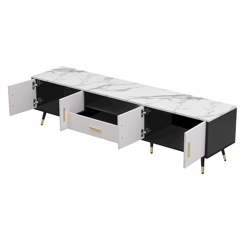 Meuble TV moderne avec 2 armoires et compartiments ouverts, console de télévision pour salon, chambre à coucher