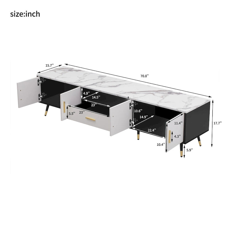 Meuble TV moderne avec 2 armoires et compartiments ouverts, console de télévision pour salon, chambre à coucher