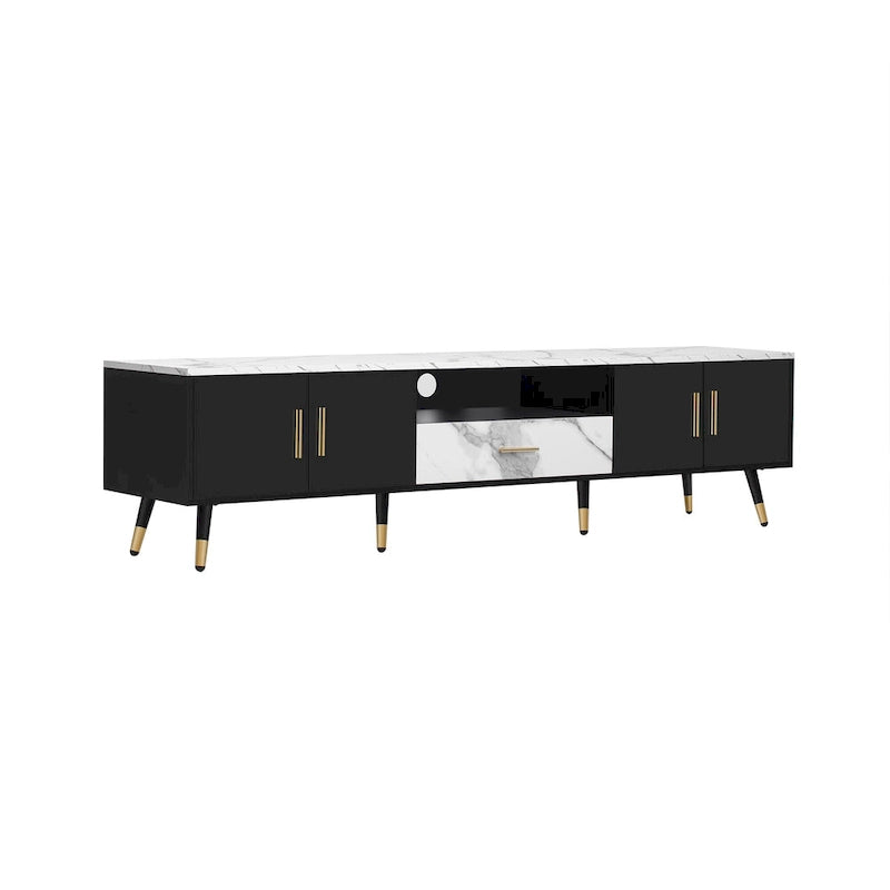 Meuble TV moderne avec 2 armoires et compartiments ouverts, console de télévision pour salon, chambre à coucher