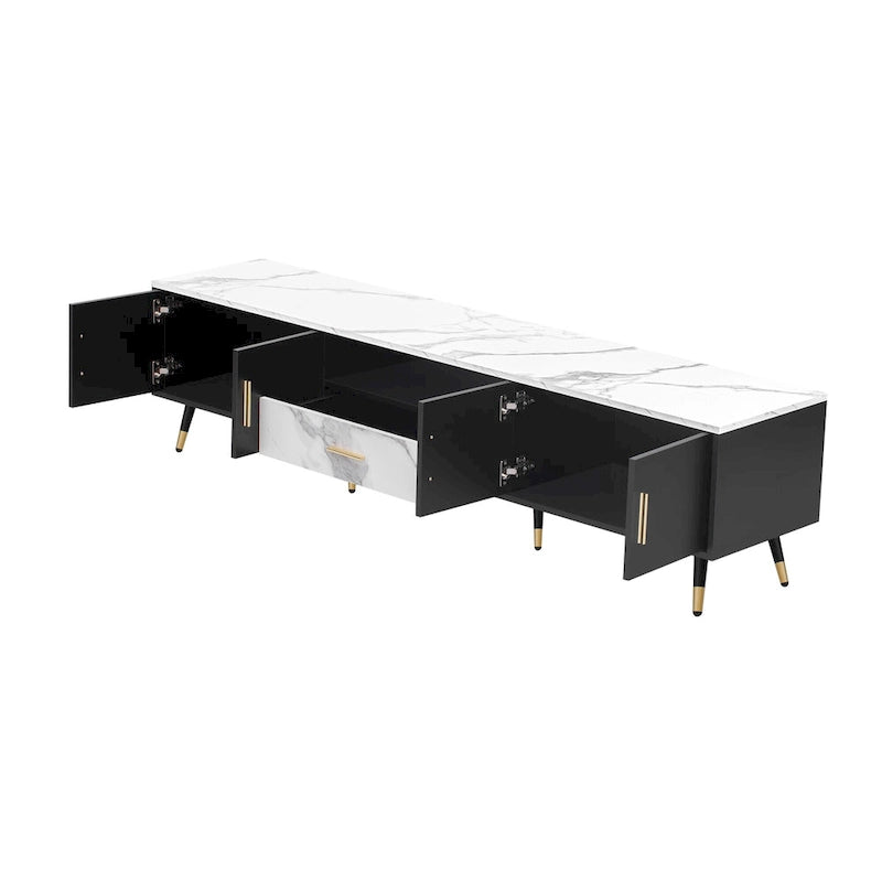 Meuble TV moderne avec 2 armoires et compartiments ouverts, console de télévision pour salon, chambre à coucher