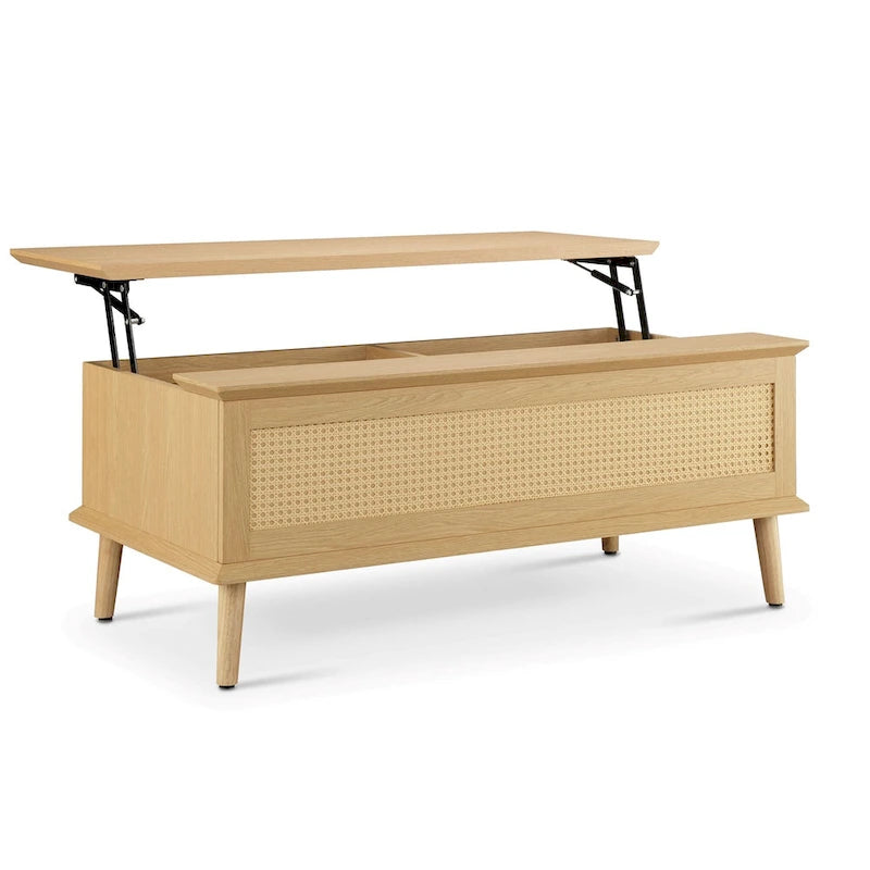 Stolik kawowy Chelsea Square Teagan z podnoszonym blatem i schowkiem, rattan – 42 x 17