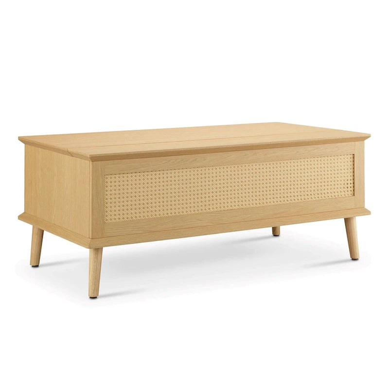 Stolik kawowy Chelsea Square Teagan z podnoszonym blatem i schowkiem, rattan – 42 x 17