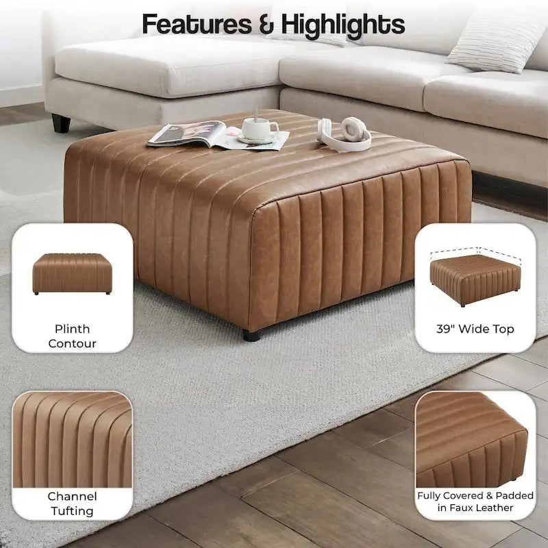 Table basse/ottomane carrée en similicuir Harland