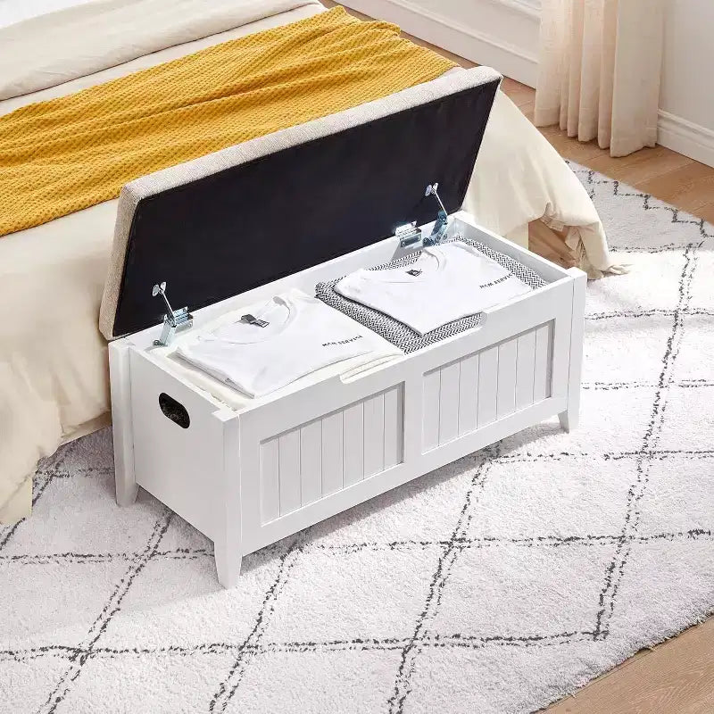 Banc de rangement capitonné marron / gris / rose / blanc, coffre en bois avec assise rembourrée, 1 personne