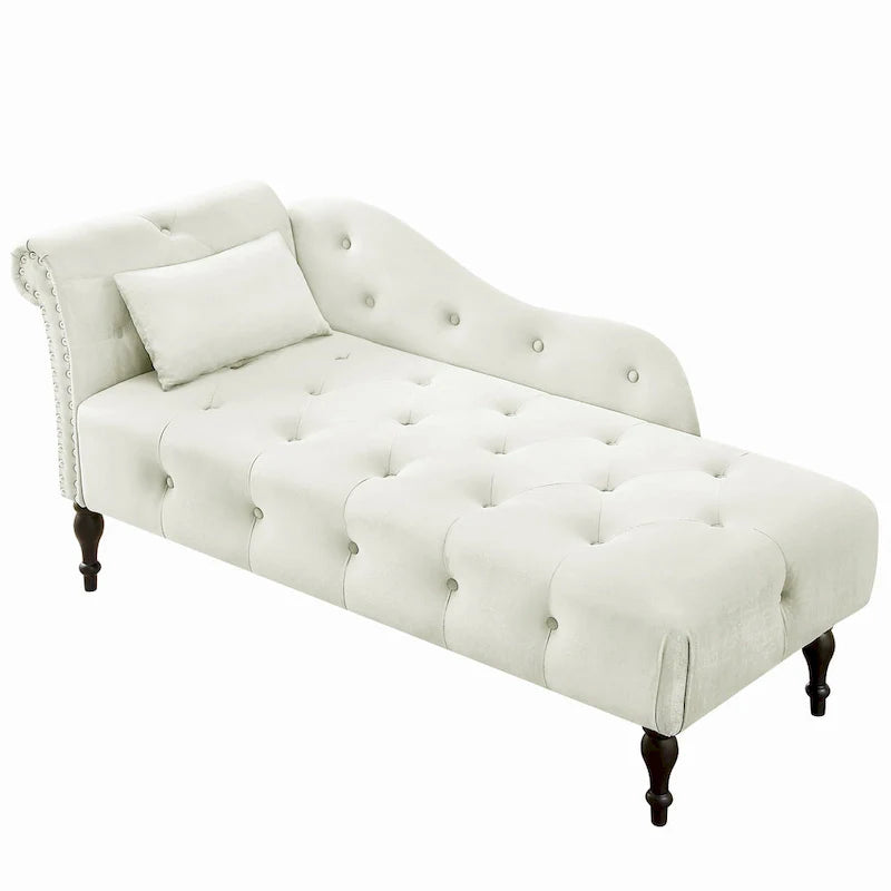 Modern 60.6  Velvet Upholstered Buttons Tufted Chaise Lounge Chair with Solid Wood Legs and Nailheads