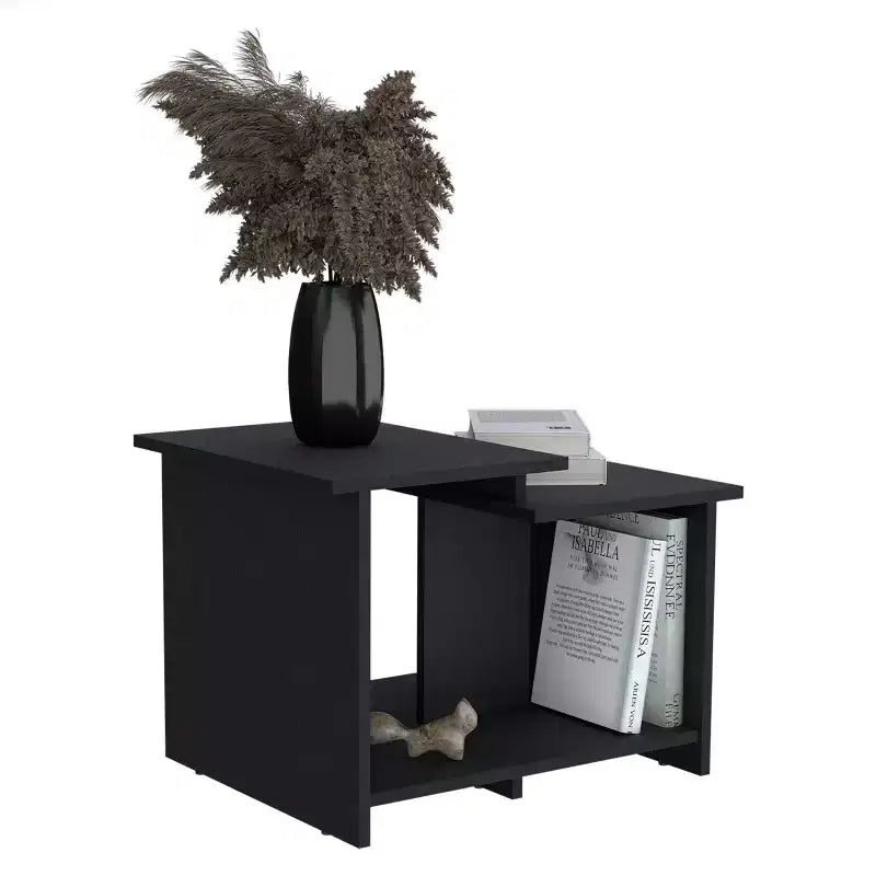 Table basse rectangulaire noire avec étagère ouverte, 1 place