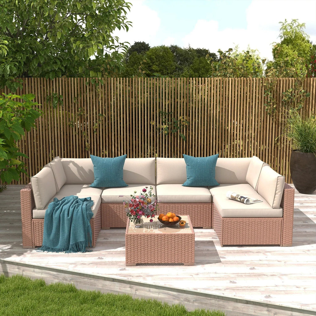 Wicker/ Steel 7-piece Outdoor Cushioned Sectional Sofa Set