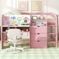 Luxystar Full Size Low Loft Bed with Built-in Desk, Storage Cabinets, Open Bookcase and Whiteboard for Graffiti