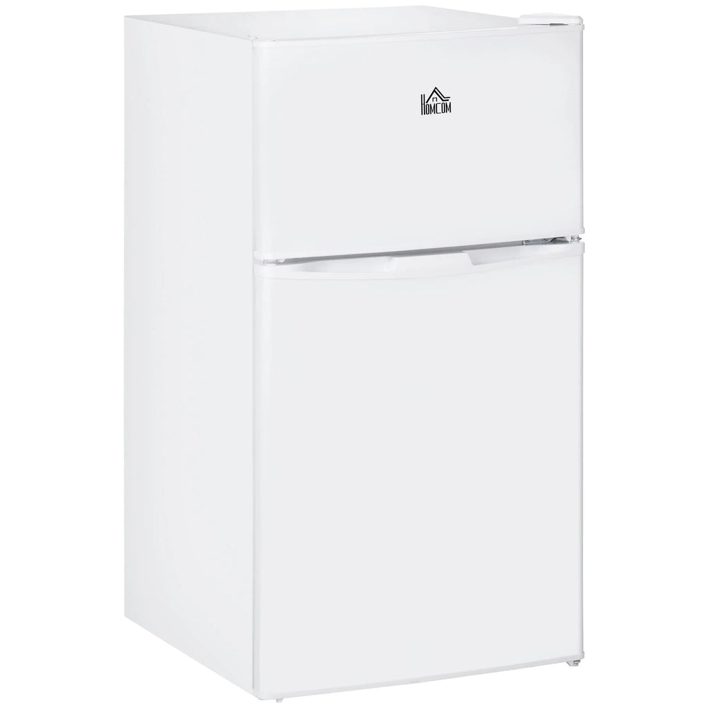 HOMCOM Double Door Mini Fridge with Freezer, 3.2 Cu.Ft Compact Refrigerator with Adjustable Shelf, Adjustable Thermostat