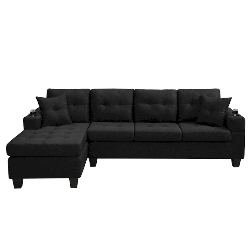 Sectional Sofa Living Room with L Shape Chaise Lounge and cup holder