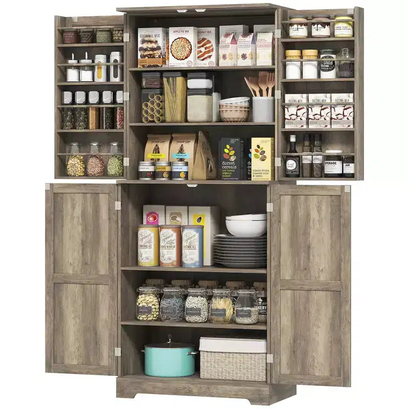 Buffet de ferme gris/blanc de 72 po, 4 portes coulissantes, assemblage à 2 personnes
