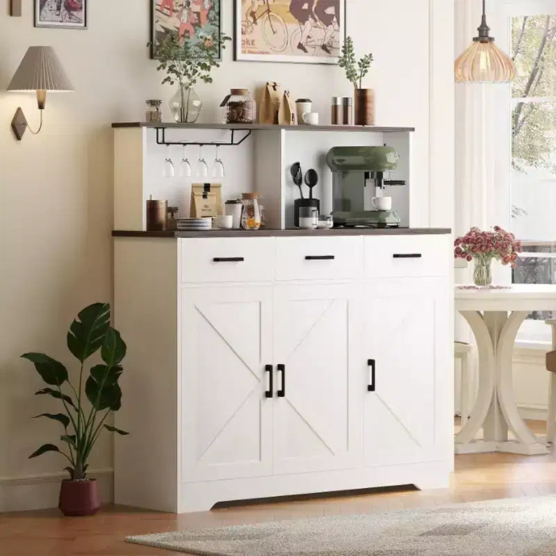 Buffet de style campagnard en bois marron/blanc et marron foncé avec 3 tiroirs et 3 portes – Simple