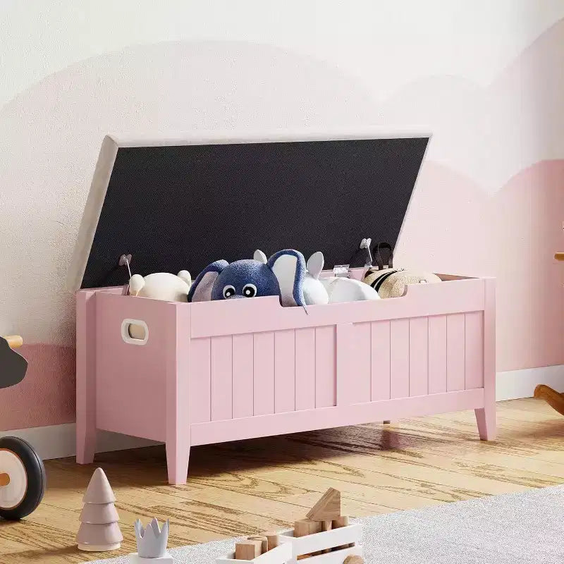 Banc de rangement capitonné marron / gris / rose / blanc, coffre en bois avec assise rembourrée, 1 personne