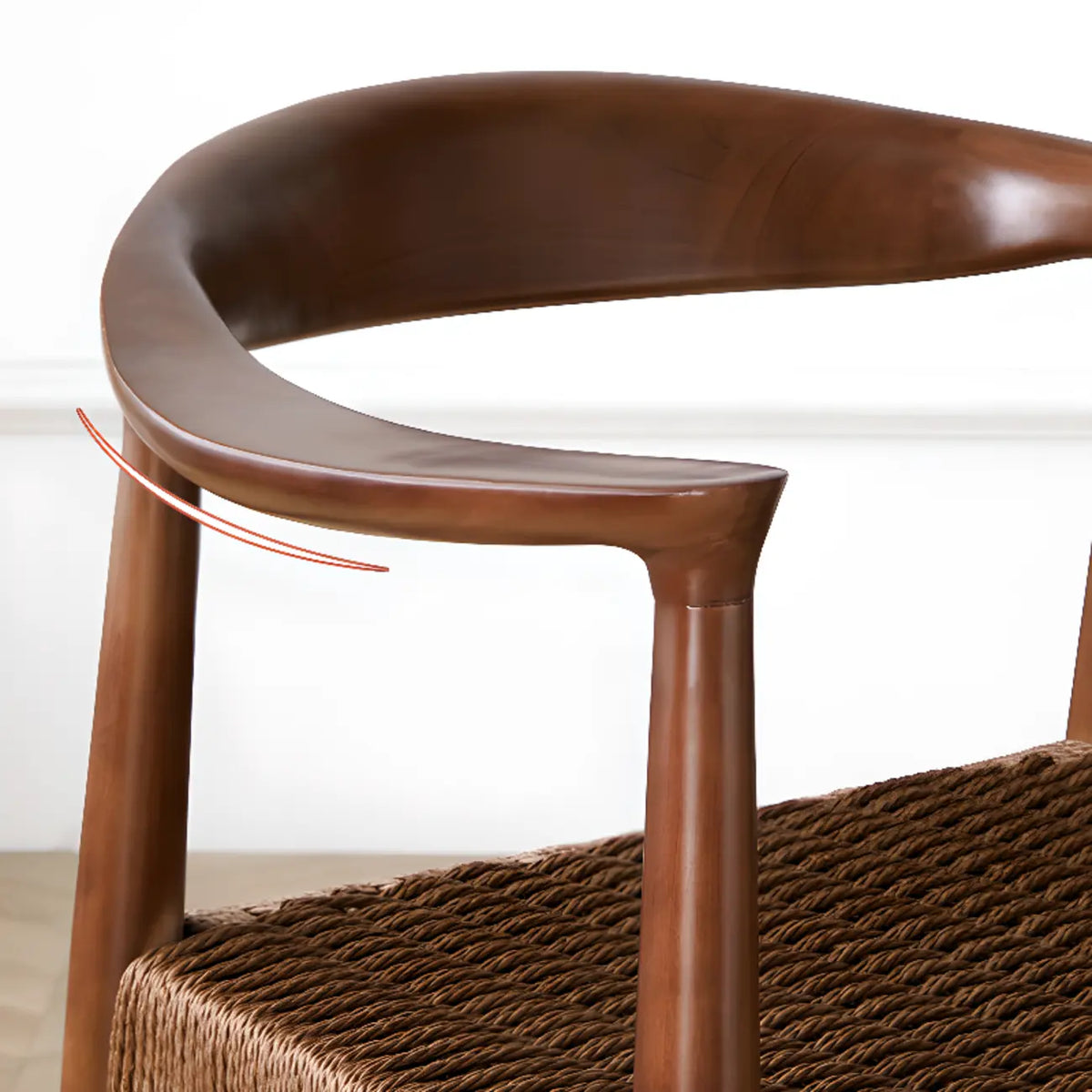 Scandinavian Curved Wood Woven Seat Armrest Dining Chair