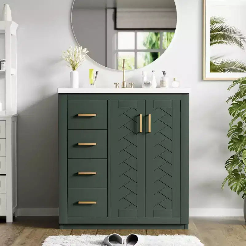 Meuble-lavabo de salle de bain de 76 cm à lavabo simple avec armoire et 3 tiroirs – Noir / Bleu / Vert / Indigo / Blanc