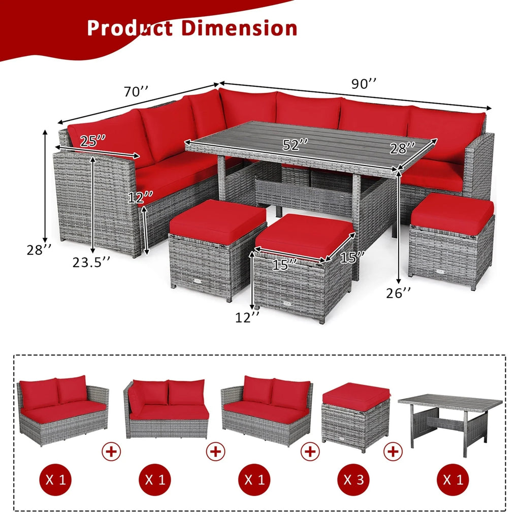 Costway 7 PCS Patio Rattan Dining Set Sectional Sofa Couch Ottoman - See Details
