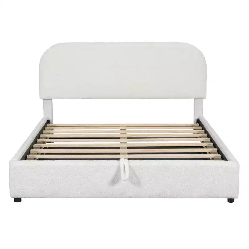 Queen Size Upholstered Bed with Lift-Up Storage - White