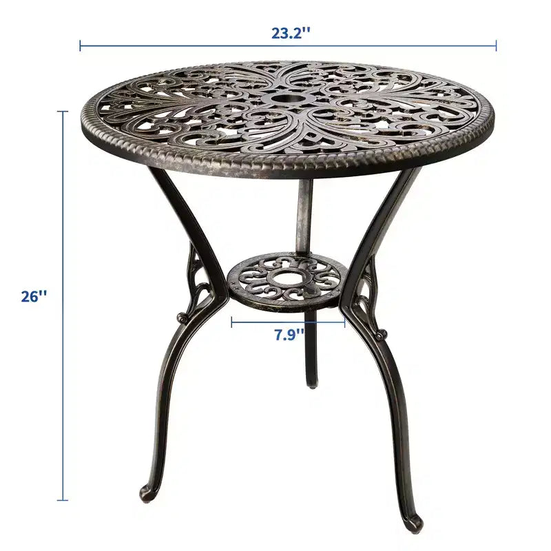 Czarno-brązowy okrągły stolik bistro z odlewanego aluminium, 2 miejsca siedzące