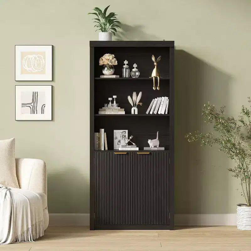 Acekool 5-Shelf Bookcase with Doors, 71 Storage Bookshelf, Adjustable Shelves for Living Room or Office